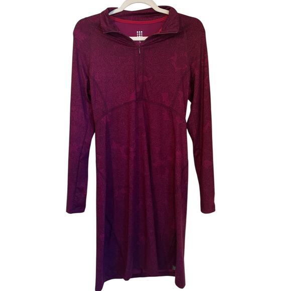 Title Nine Size S Getaway Long Sleeve Dress Purple Floral 1/4 Zip‎ UPF 50 - Picture 1 of 5